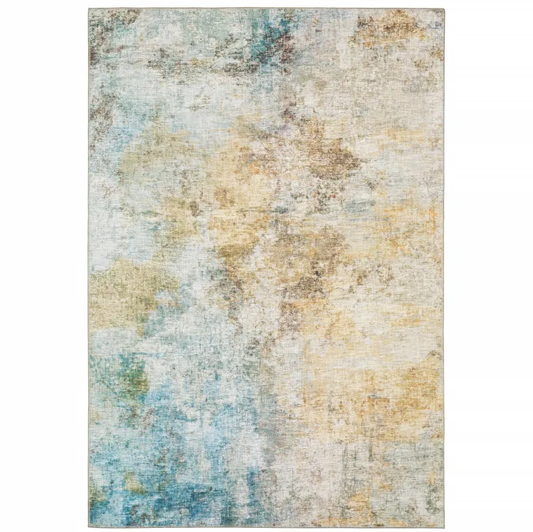 Yellow Gold Blue Green Brown Grey And Beige Abstract Power Loom Stain Resistant Area Rug Photo 1