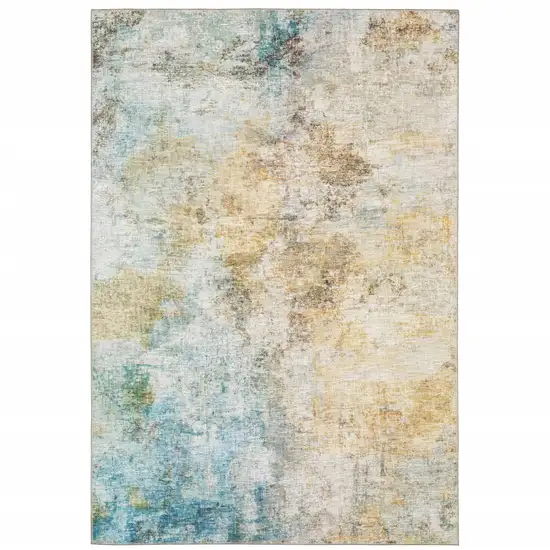 Yellow Gold Blue Green Brown Grey And Beige Abstract Power Loom Stain Resistant Area Rug Photo 1