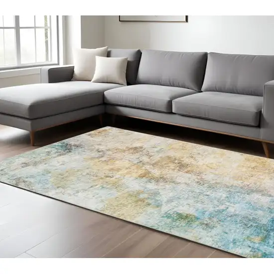 Blue and Beige Abstract Power Loom Area Rug Photo 1