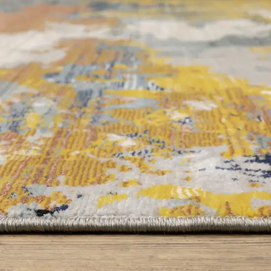 Yellow Gold Blue Grey Brown And Beige Abstract Power Loom Stain Resistant Area Rug Photo 9