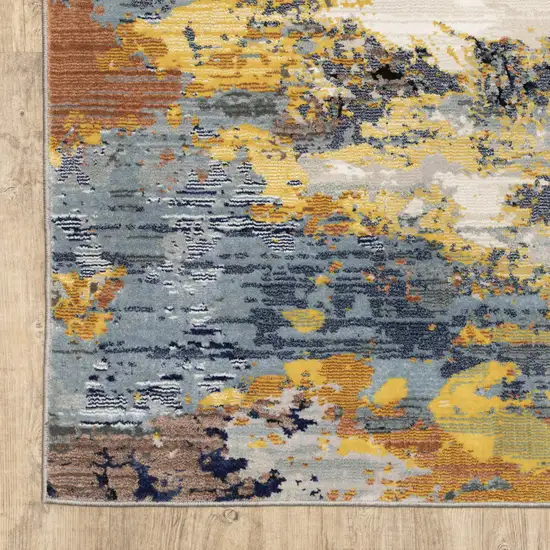 Yellow Gold Blue Grey Brown And Beige Abstract Power Loom Stain Resistant Area Rug Photo 3