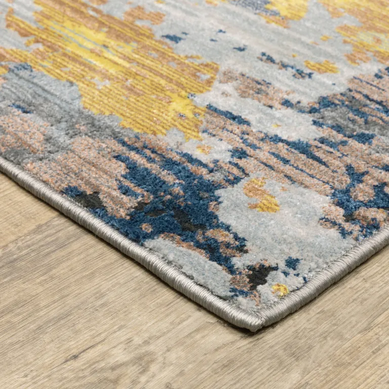 Yellow Gold Blue Grey Brown And Beige Abstract Power Loom Stain Resistant Area Rug Photo 4