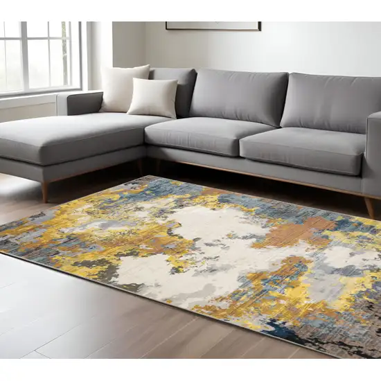 Blue and Beige Abstract Power Loom Area Rug Photo 1