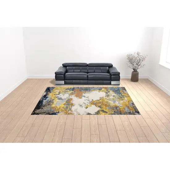 Yellow Gold Blue Grey Brown And Beige Abstract Power Loom Stain Resistant Area Rug Photo 2