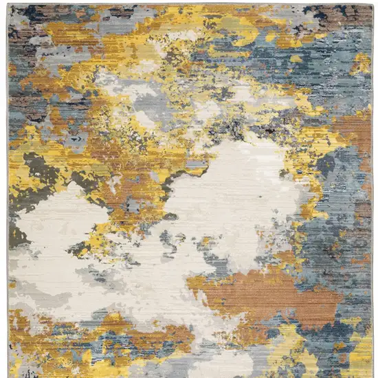 Yellow Gold Blue Grey Brown And Beige Abstract Power Loom Stain Resistant Area Rug Photo 11