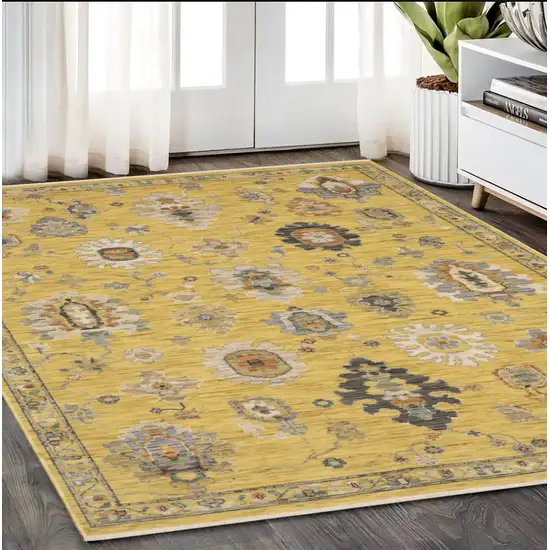 Yellow Gray And Black Oriental Area Rug With Fringe Photo 1