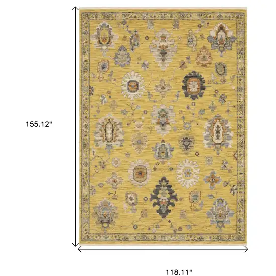 Yellow Gray And Black Oriental Area Rug With Fringe Photo 3