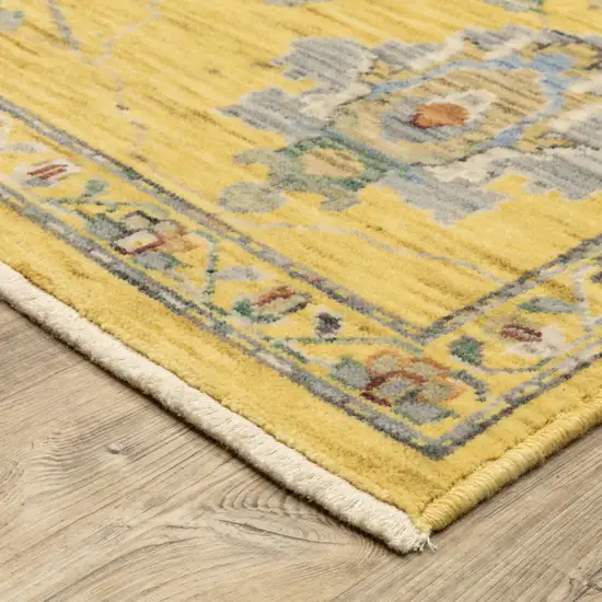 Yellow Gray And Black Oriental Area Rug With Fringe Photo 9