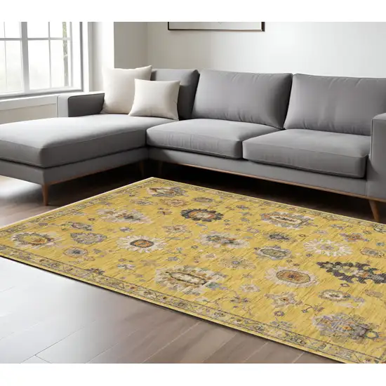 Yellow Gray And Black Oriental Area Rug With Fringe Photo 1