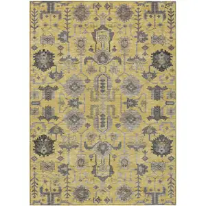 Photo of Yellow Gray And Charcoal Oriental Washable Indoor Outdoor Area Rug