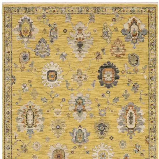 Yellow Ivory And Black Oriental Area Rug With Fringe Photo 5