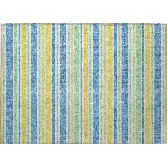 Yellow Striped Washable Non Skid Indoor Outdoor Area Rug Photo 2