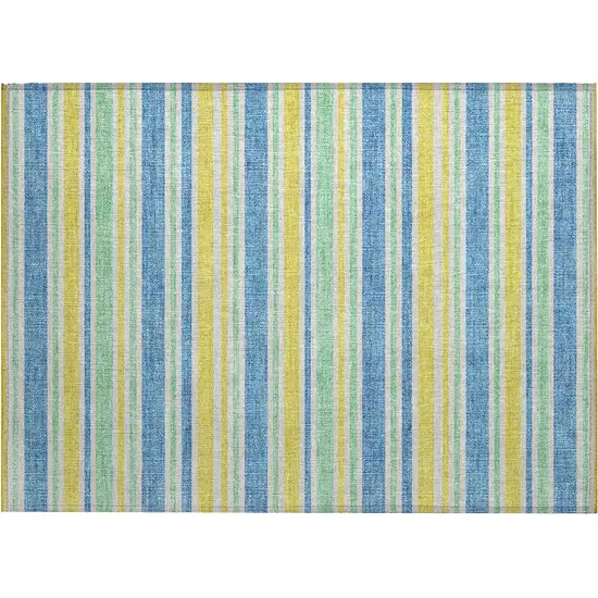 Yellow Striped Washable Non Skid Indoor Outdoor Area Rug Photo 1