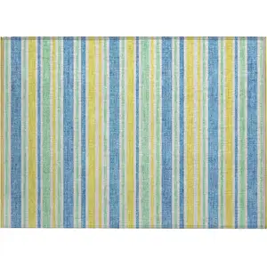 Photo of Yellow Striped Washable Non Skid Indoor Outdoor Area Rug