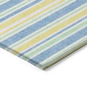 Photo of Yellow Striped Washable Non Skid Indoor Outdoor Area Rug