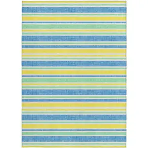 Photo of Yellow Striped Washable Non Skid Indoor Outdoor Area Rug