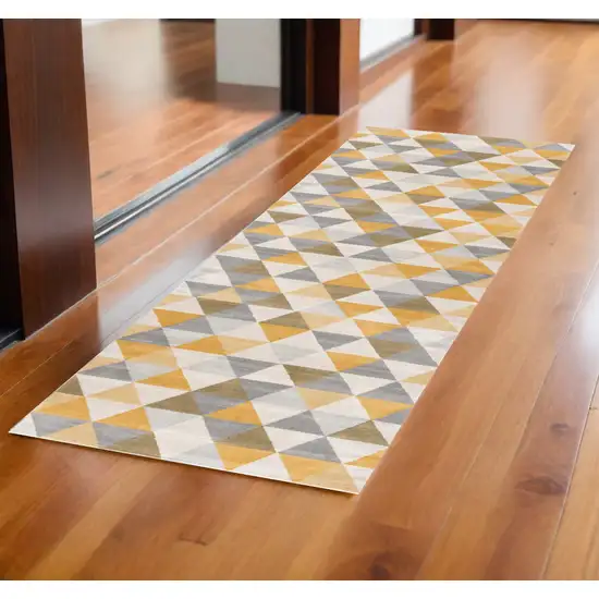 Yellow Geometric Dhurrie Area Rug Photo 1