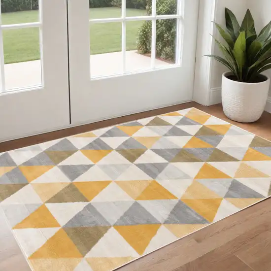 Yellow Geometric Dhurrie Area Rug Photo 2