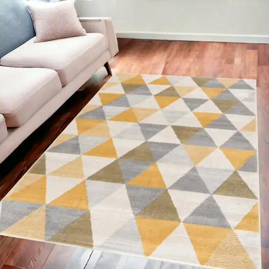 Yellow Geometric Dhurrie Area Rug Photo 1