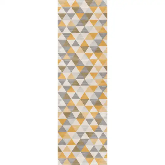 15' Yellow Geometric Dhurrie Runner Rug Photo 3