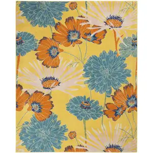 Photo of Yellow Tropical Floral Power Loom Area Rug