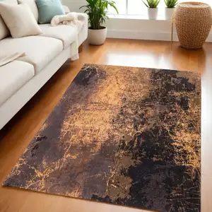 Photo of Yellow and Brown Abstract Non Skid Area Rug