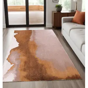 Photo of Yellow and Brown Abstract Non Skid Area Rug