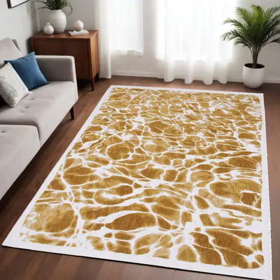 Yellow and Brown Abstract Non Skid Area Rug Photo 1