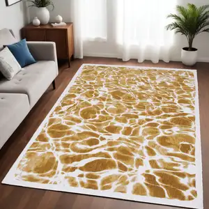 Photo of Yellow and Brown Abstract Non Skid Area Rug