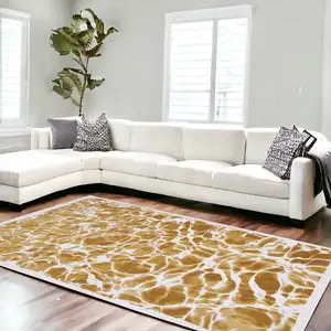 Photo of Yellow and Brown Abstract Non Skid Area Rug