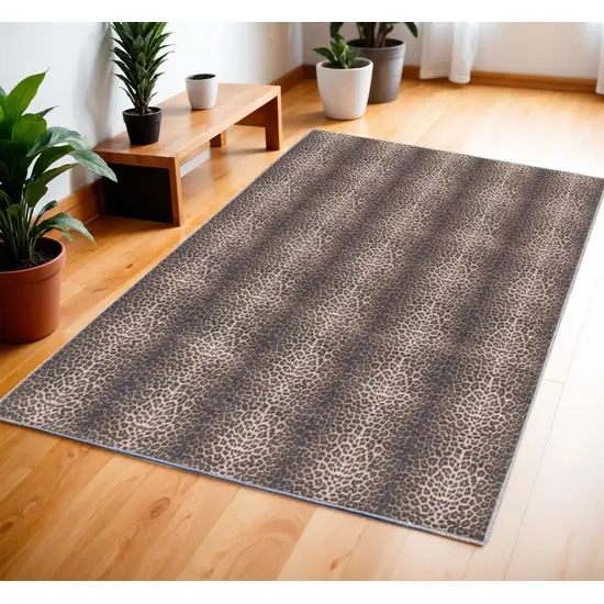 Yellow and Brown Leopard Print Power Loom Washable Non Skid Area Rug Photo 1