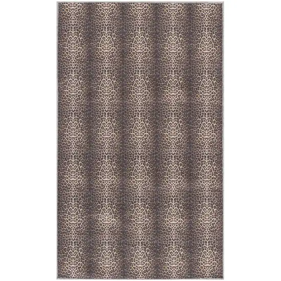 Yellow and Brown Leopard Print Power Loom Washable Non Skid Area Rug Photo 2