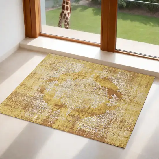 Yellow and Brown Oriental Non Skid Area Rug Photo 1