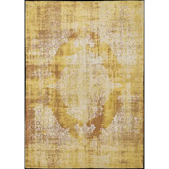 Yellow and Brown Oriental Non Skid Area Rug Photo 2