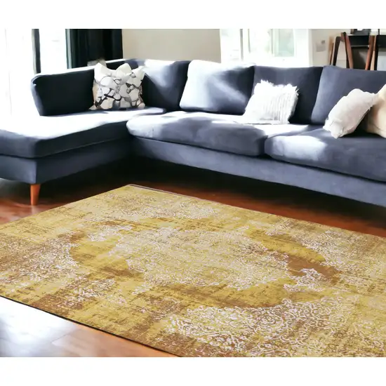 Yellow and Brown Oriental Non Skid Area Rug Photo 1