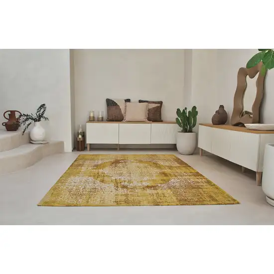 Yellow and Brown Oriental Non Skid Area Rug Photo 8