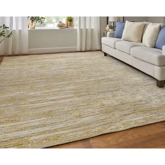 Yellow and Ivory Abstract Hand Woven Area Rug Photo 9