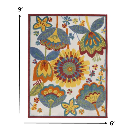 Yellow And Ivory Floral Indoor Outdoor Area Rug Photo 7