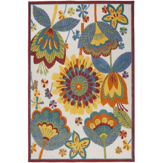 Yellow And Ivory Floral Indoor Outdoor Area Rug Photo 7