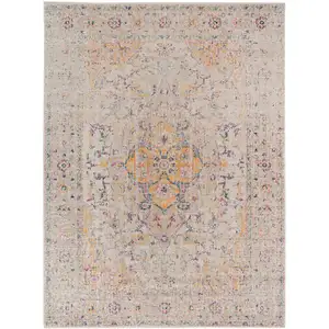 Photo of Yellow and Ivory Oriental Power Loom Area Rug With Fringe