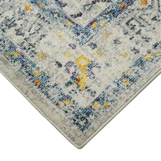 Yellow and Ivory Oriental Stain Resistant Indoor Outdoor Runner Rug Photo 4