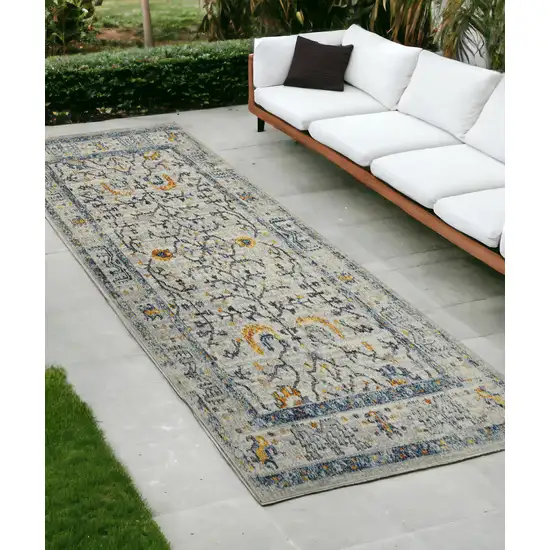 Yellow and Ivory Oriental Stain Resistant Indoor Outdoor Runner Rug Photo 1