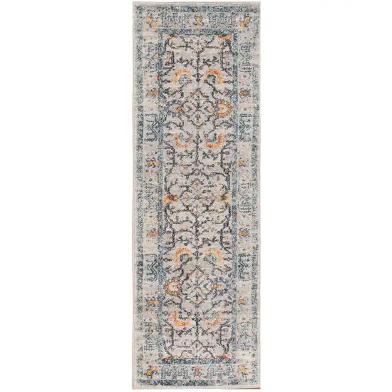 Yellow and Ivory Oriental Stain Resistant Indoor Outdoor Runner Rug Photo 2