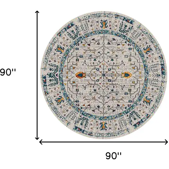 Yellow and Ivory Round Southwestern Stain Resistant Indoor Outdoor Area Rug Photo 7