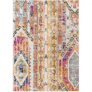 Photo of Yellow and Ivory Southwestern Distressed Area Rug