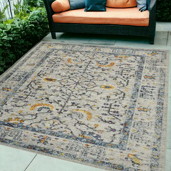 Yellow and Ivory Southwestern Stain Resistant Indoor Outdoor Area Rug Photo 1