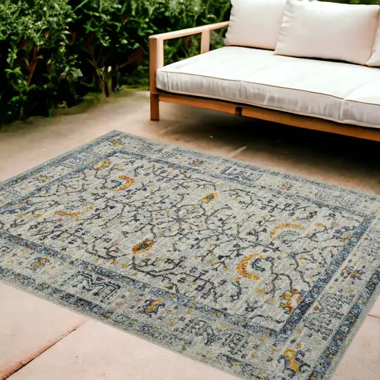 Yellow and Ivory Southwestern Stain Resistant Indoor Outdoor Area Rug Photo 1