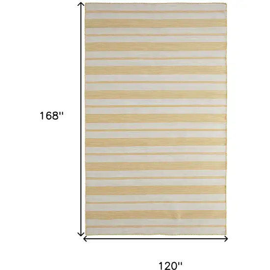 Yellow and Ivory Striped Hand Woven Area Rug Photo 3