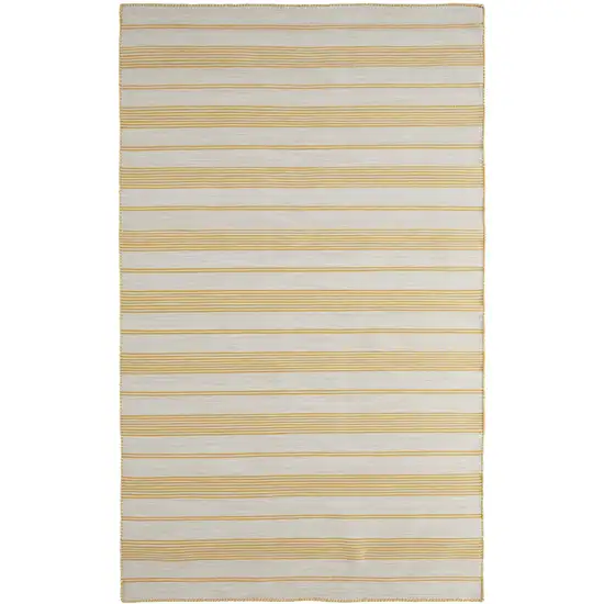 Yellow and Ivory Striped Hand Woven Area Rug Photo 2