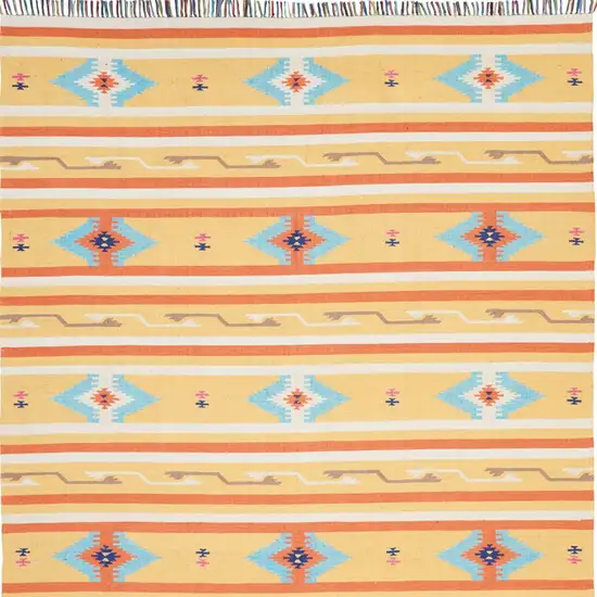 Yellow and Orange Southwestern Handmade Area Rug With Fringe Photo 3